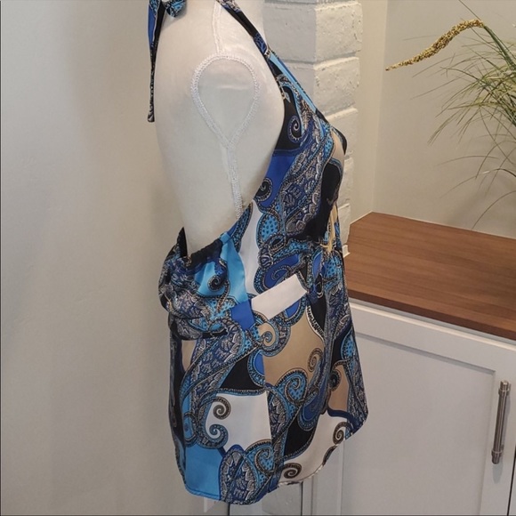 NWOT Attention Blue Backless Paisley Print Halter Top, Plus Size 18 - Picture 2 of 6